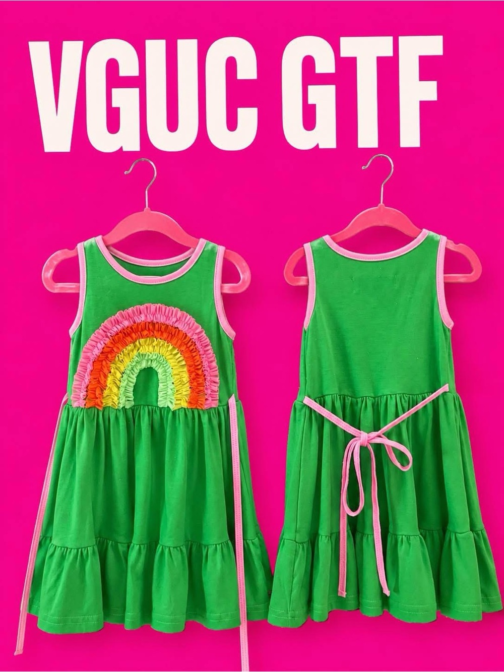 Green Rainbow Ruffle Sundress with Pink Trim Glory the Fox 3t